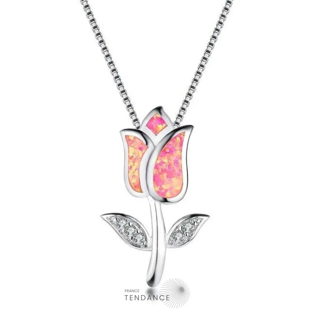 Collier Argent Avec Rose | France-Tendance