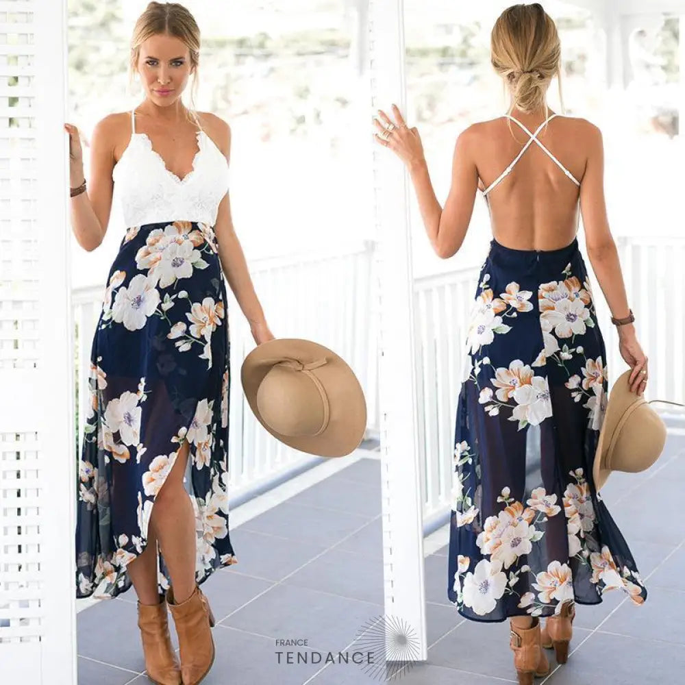 Maxi Robe Fendue à Fleurs Et Col En v | France-Tendance