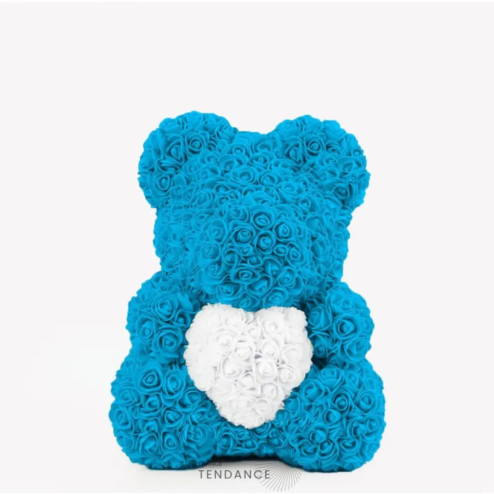 Ours En Roses Avec Coeur Bleu (40 Cm) | France-Tendance