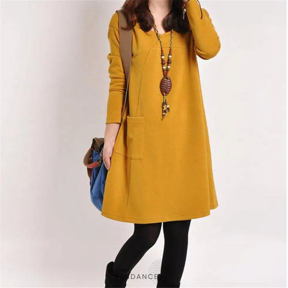 Robe Mi-longue évasée à Col v | France-Tendance
