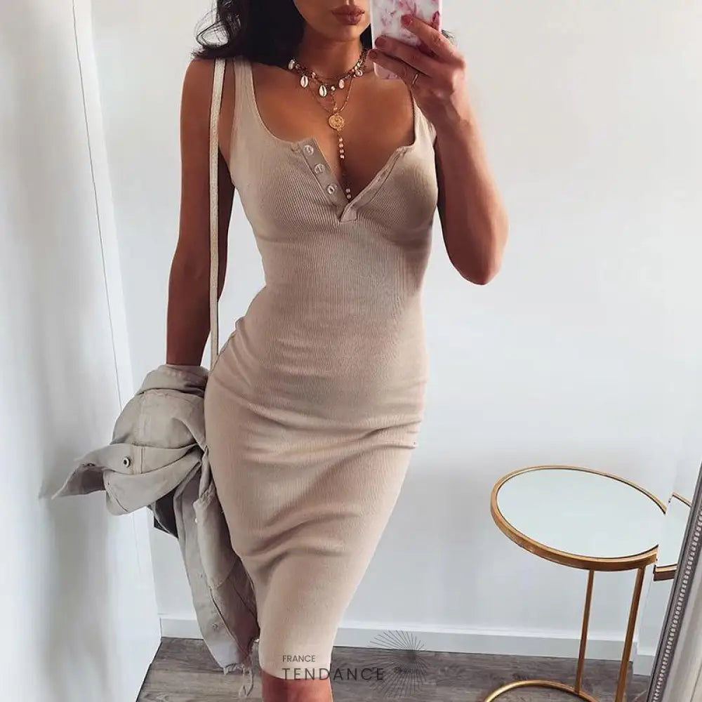 Robe Moulante à Boutons | France-Tendance