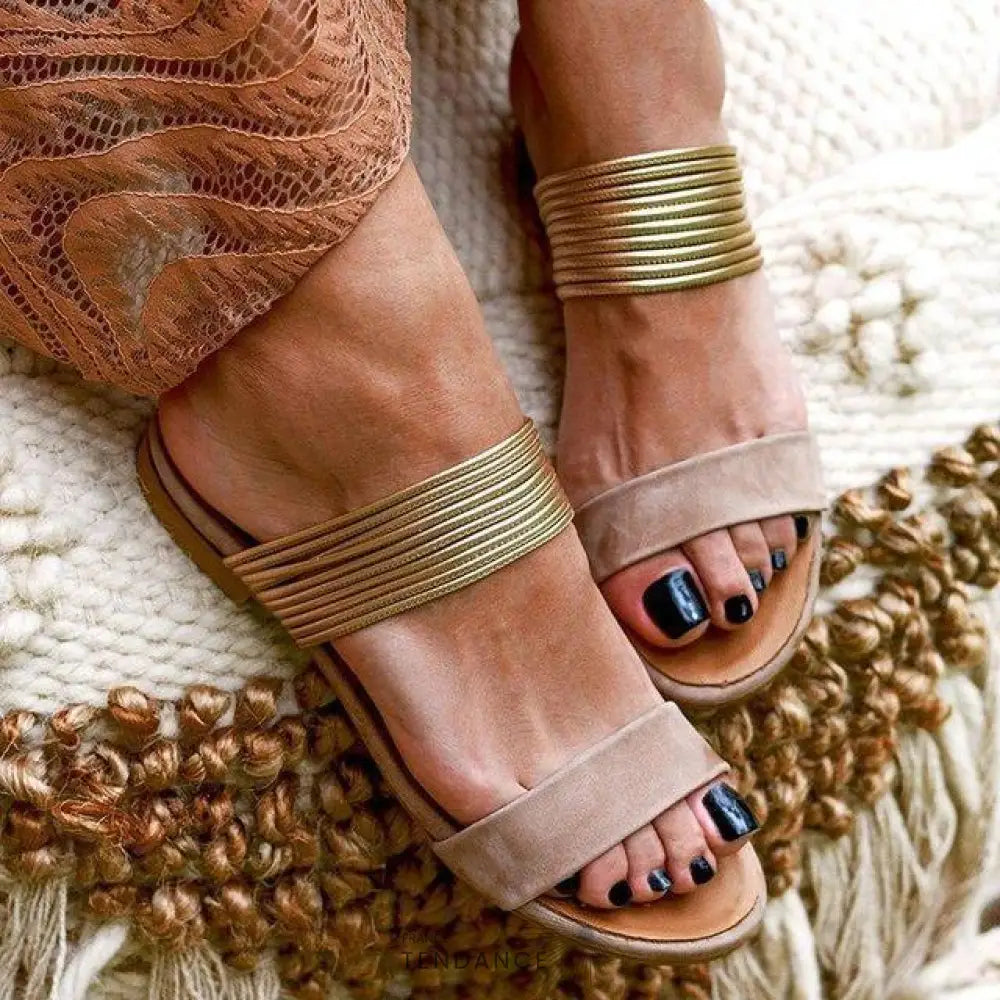 Sandales Plates Gold | France-Tendance