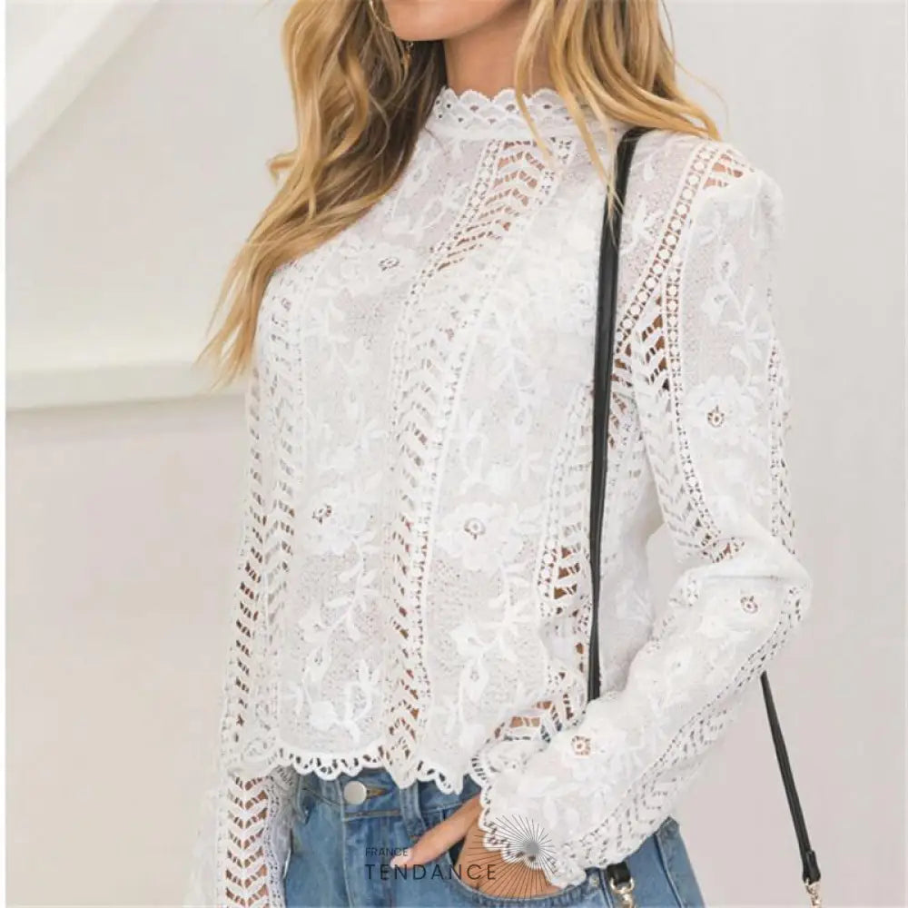 Chemisier Blanc à Col Montant En Dentelle | France-Tendance