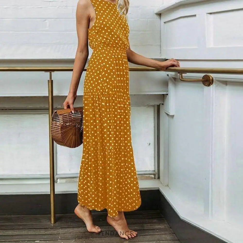Maxi Robe Polka Sans Manches | France-Tendance