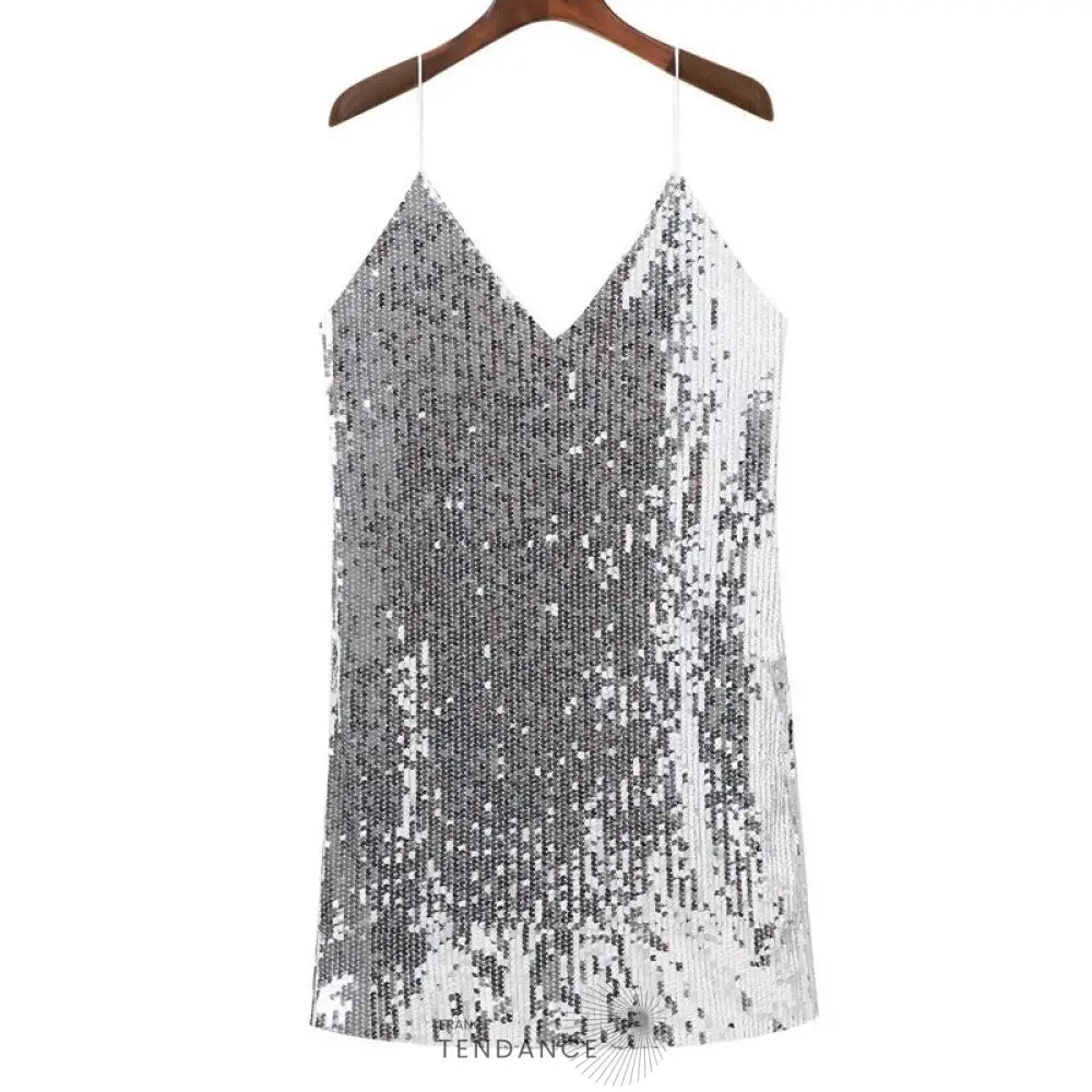 Mini Robe De Soirée Argentée à Paillettes | France-Tendance