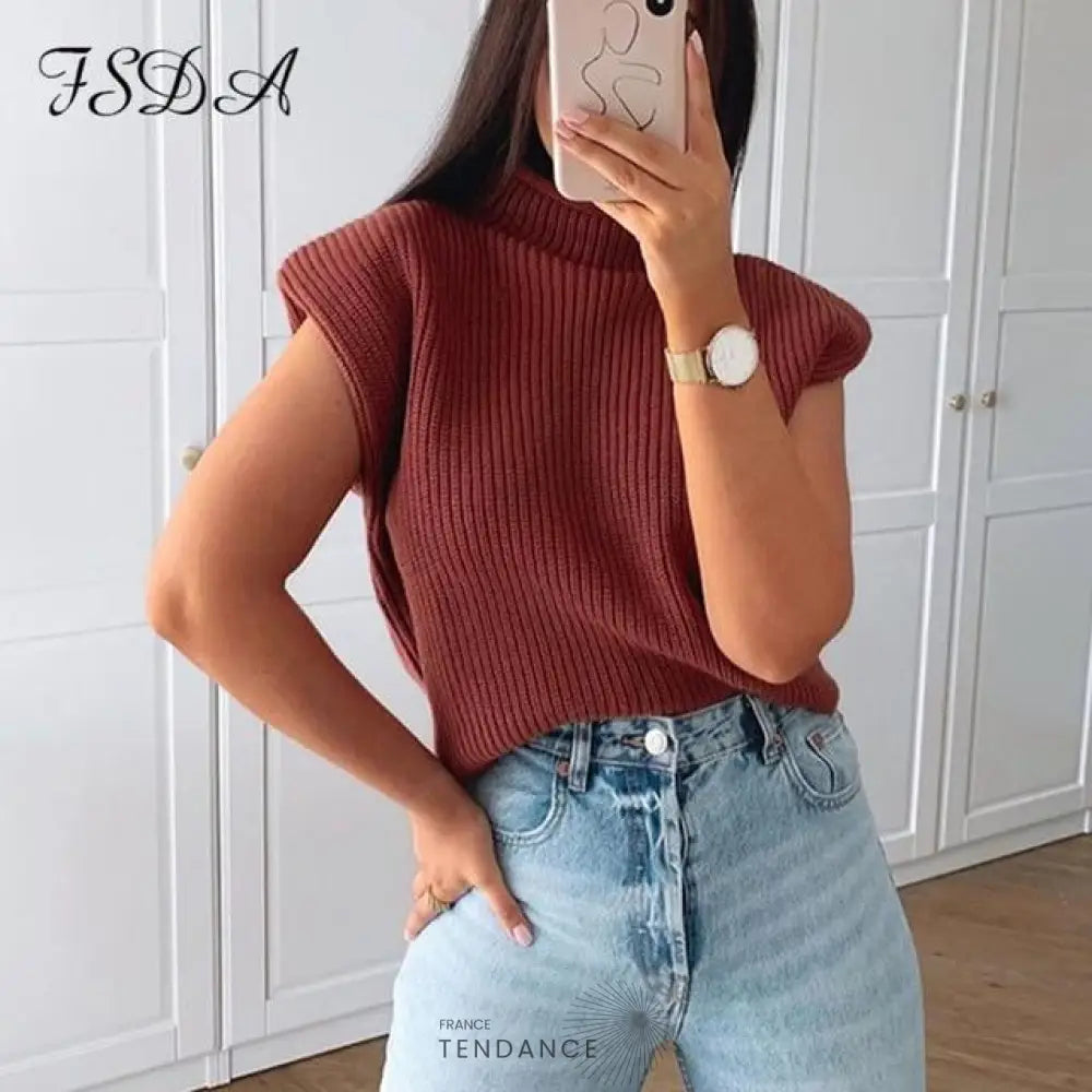 Pull Col Haut Sans Manche Desert | France-Tendance