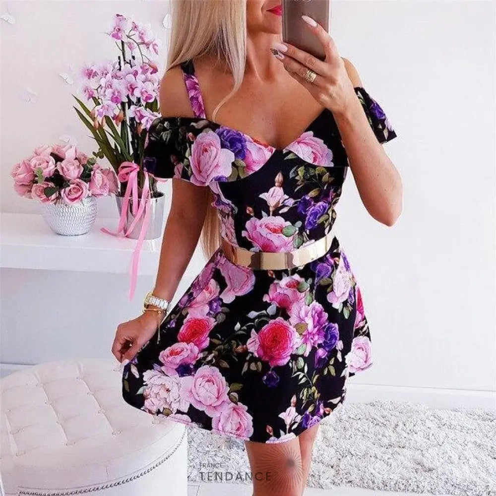 Robe Fleurie Col Bardot | France-Tendance