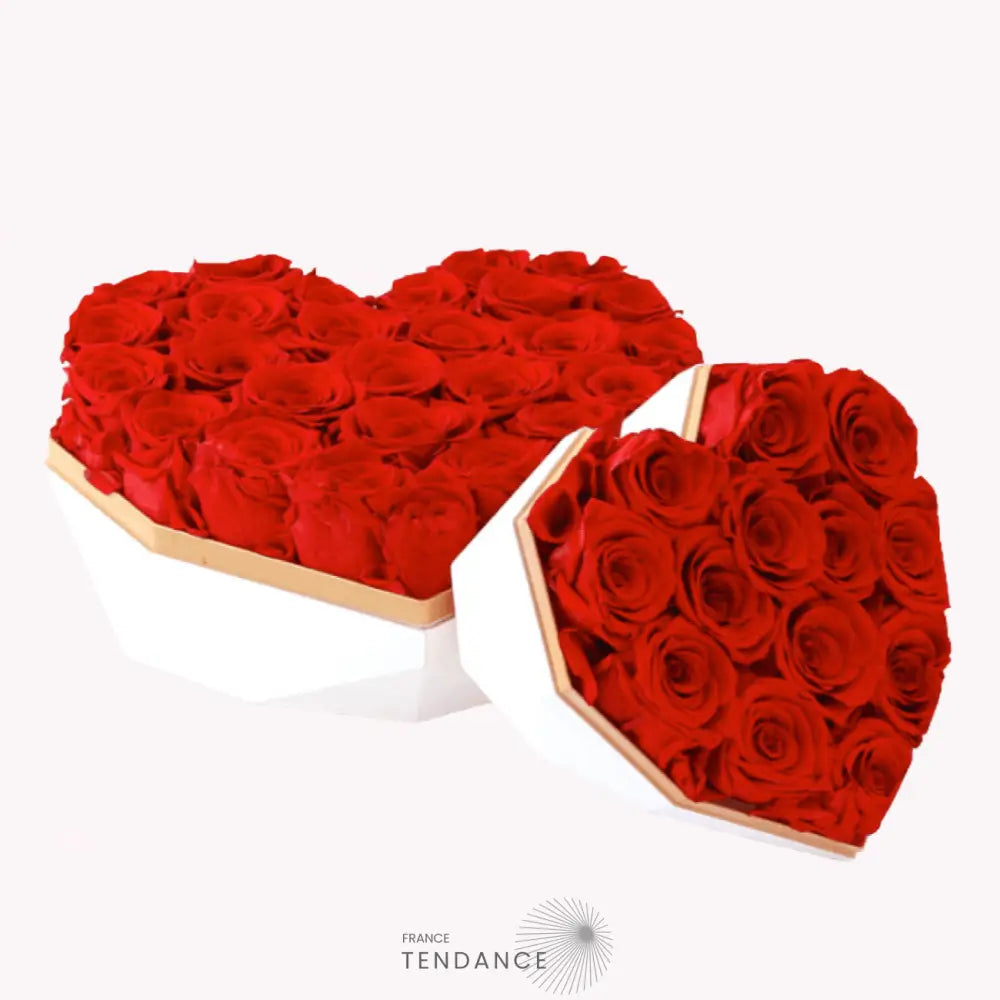Roses éternelles Rouges Boîte Coeur Blanc | France-Tendance