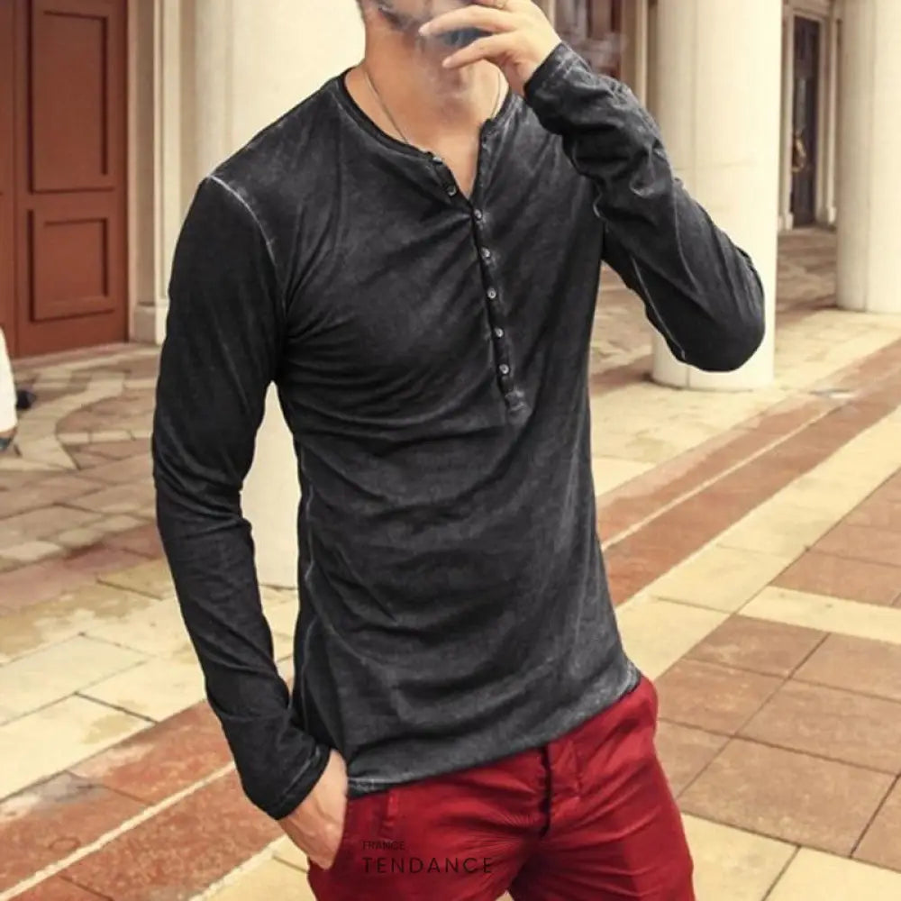 T-shirt Boutonné à Col En v | France-Tendance