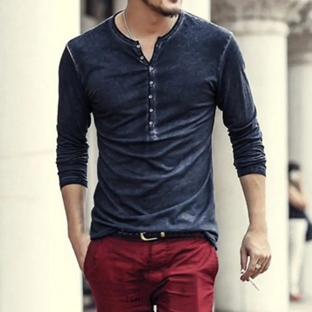 T-shirt Boutonné à Col En v | France-Tendance