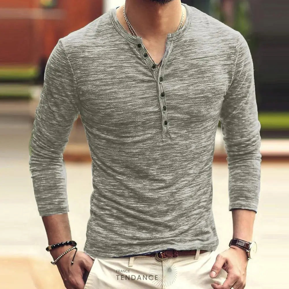 T-shirt Boutonné à Col En v | France-Tendance