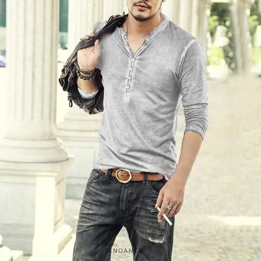 T-shirt Boutonné à Col En v | France-Tendance